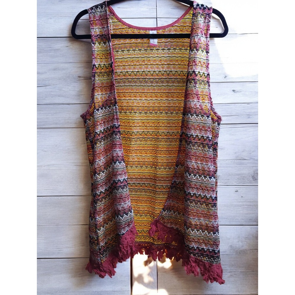 No Boundaries NoBo Sheer Vest PLus Size 2X Multicolor Crochet Fringe Waterfall